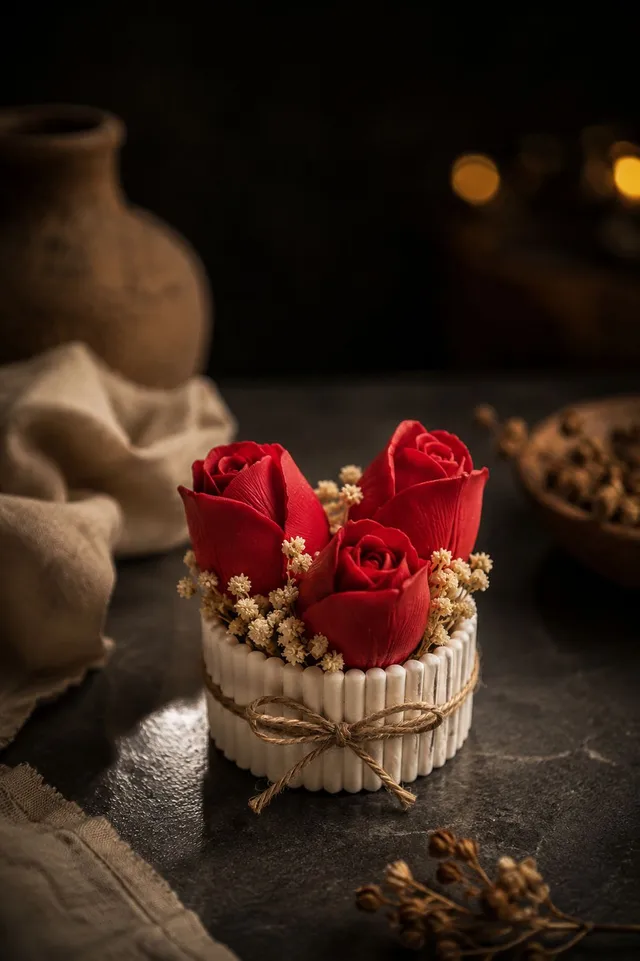 Декоративен букет от соев восък „Velvet Roses“ с флорален аромат