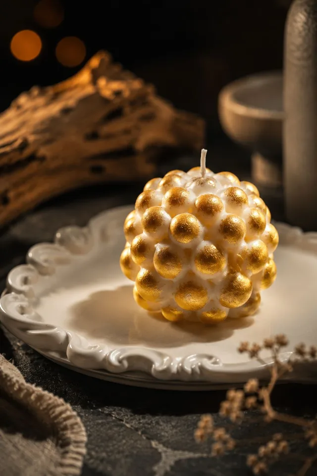 Декоративна свещ „Golden Bubble“ в бяло и злато
