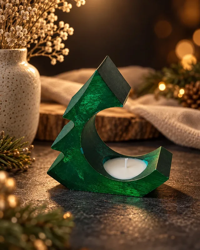 Свещник „Emerald“ във форма на елха с малка свещ – смарагдовозелено