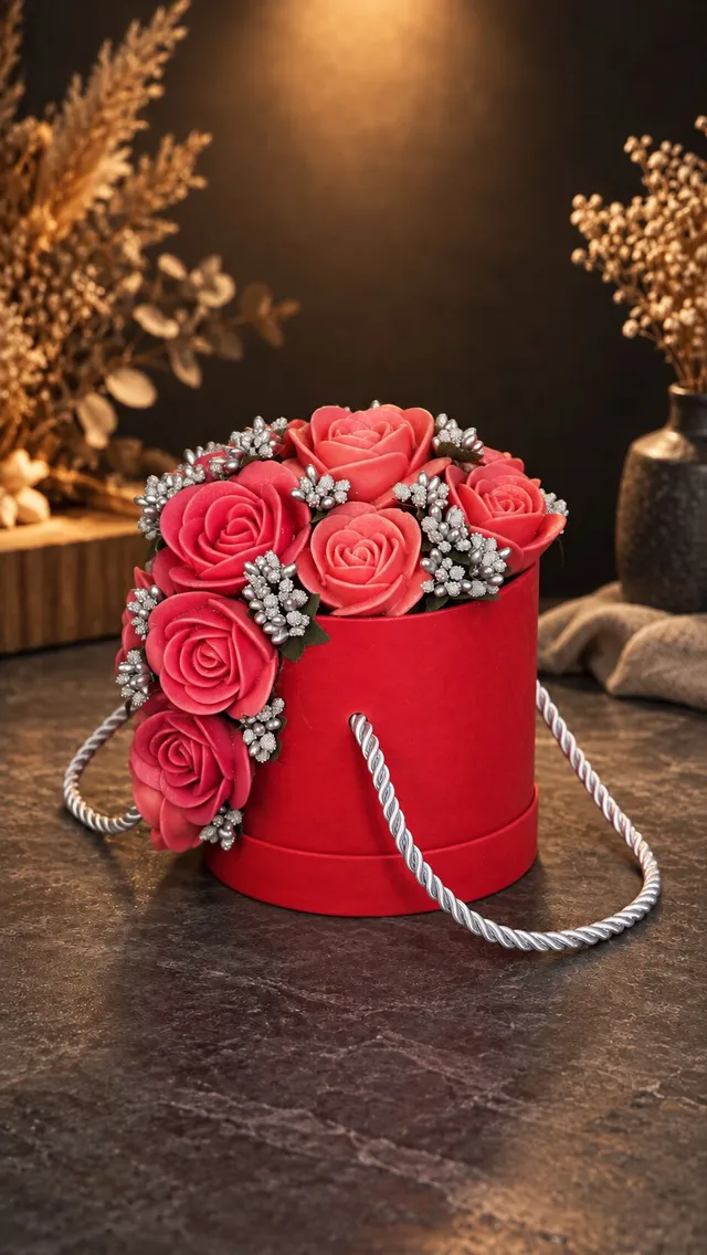 Луксозна кутия „Red Cascade“ с каскада от червени рози